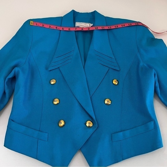 SIMON CHANG | Blue & gold blazer & skirt two piece retro vintage designer suit - Picture 5 of 15